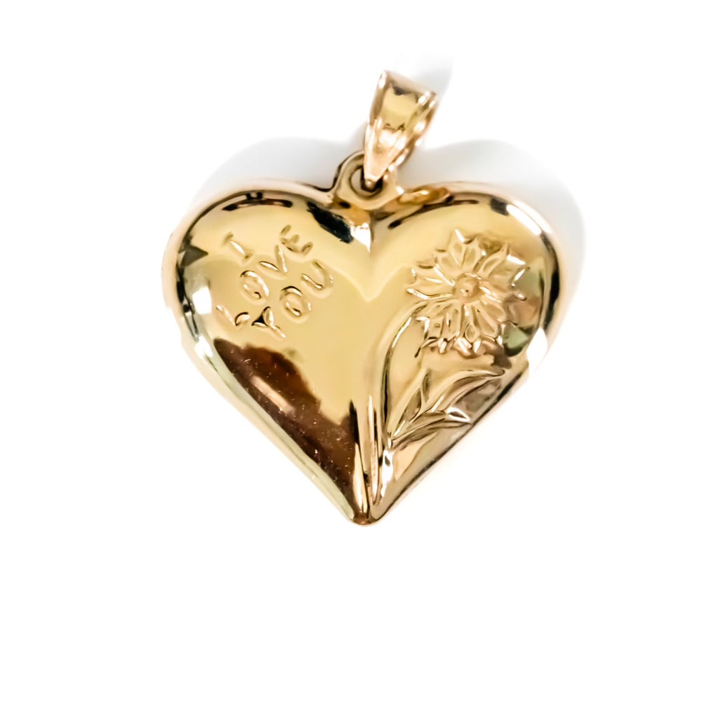 10k Yellow Gold "I Love You" Puffy Heart Pendant