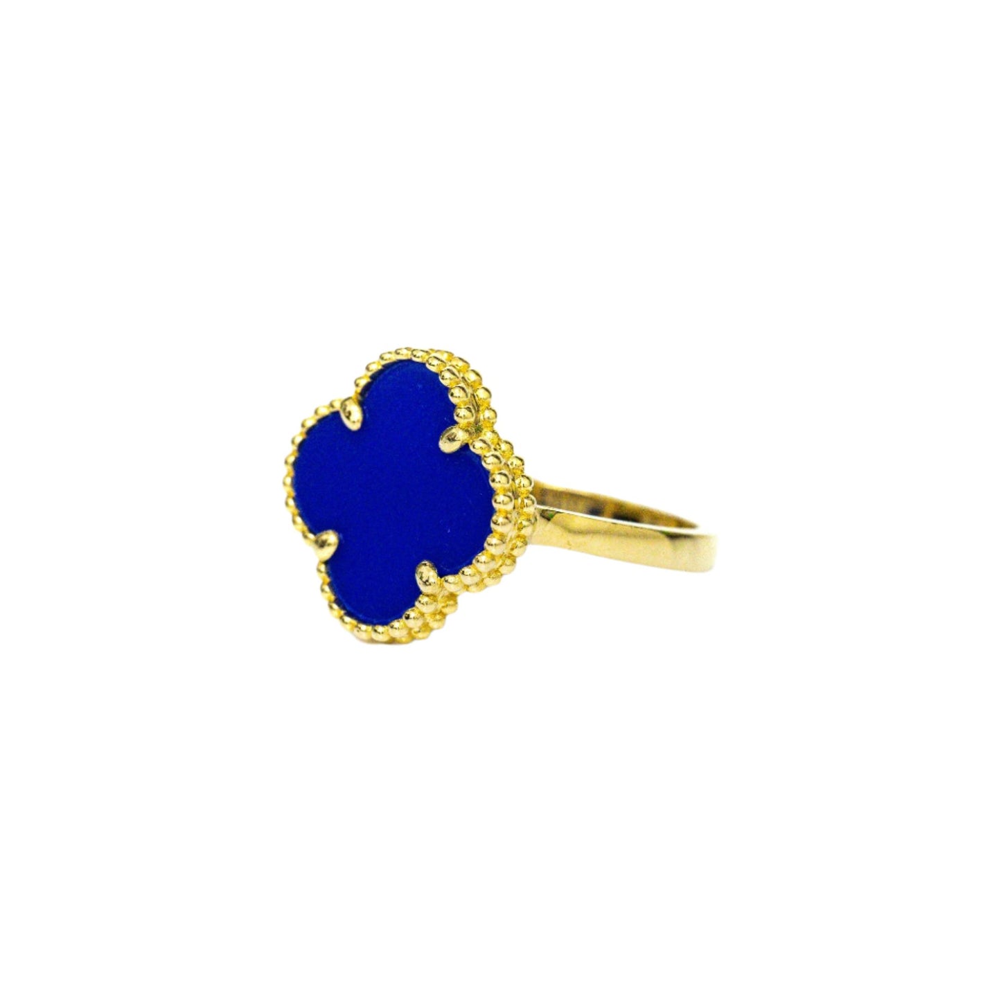 10k Yellow Gold Blue Clover Ring (Size 6.5)