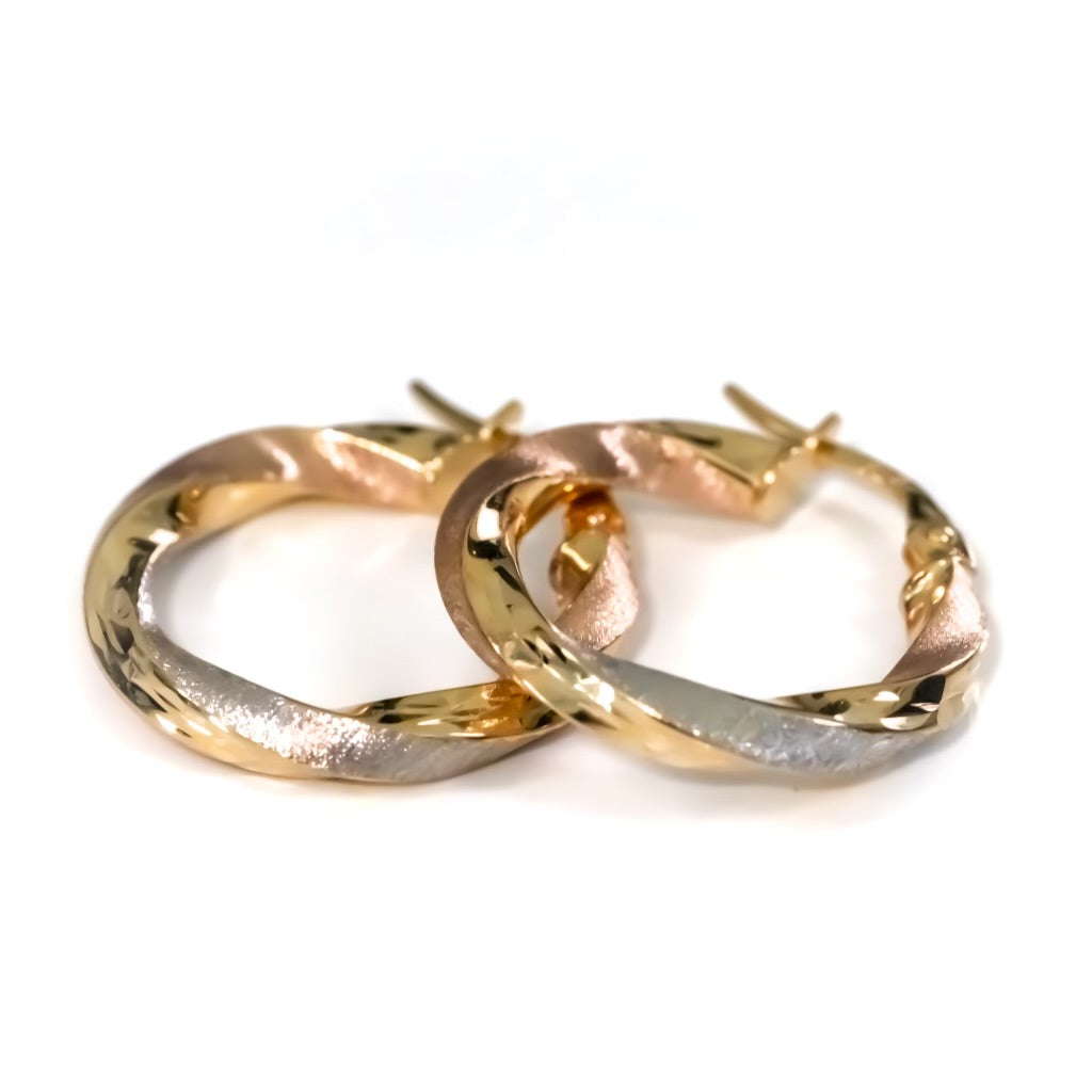 10k Three-Tone Gold 20mm Twisted Hoops