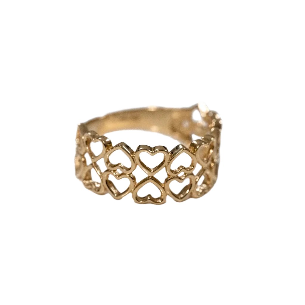 14k Yellow Gold Double-Row Open-Heart Ring