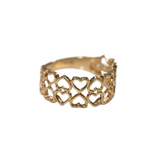 14k Yellow Gold Double-Row Open-Heart Ring