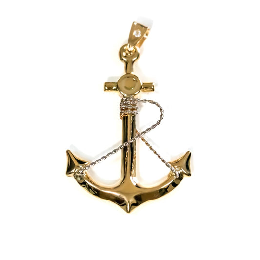 14k Two-Tone Gold Anchor Pendant