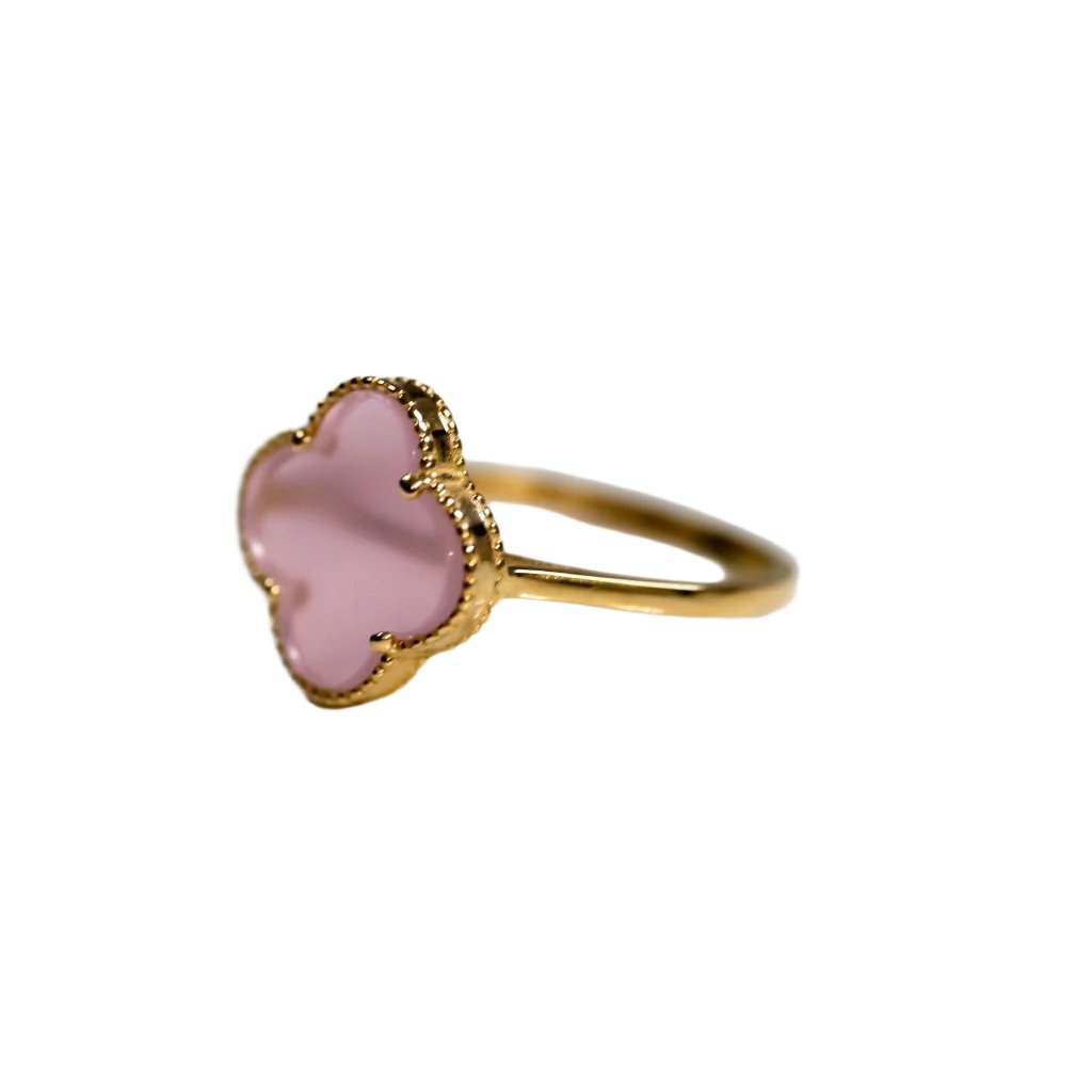 10k Yellow Gold Pink Clover Ring (Size 7)