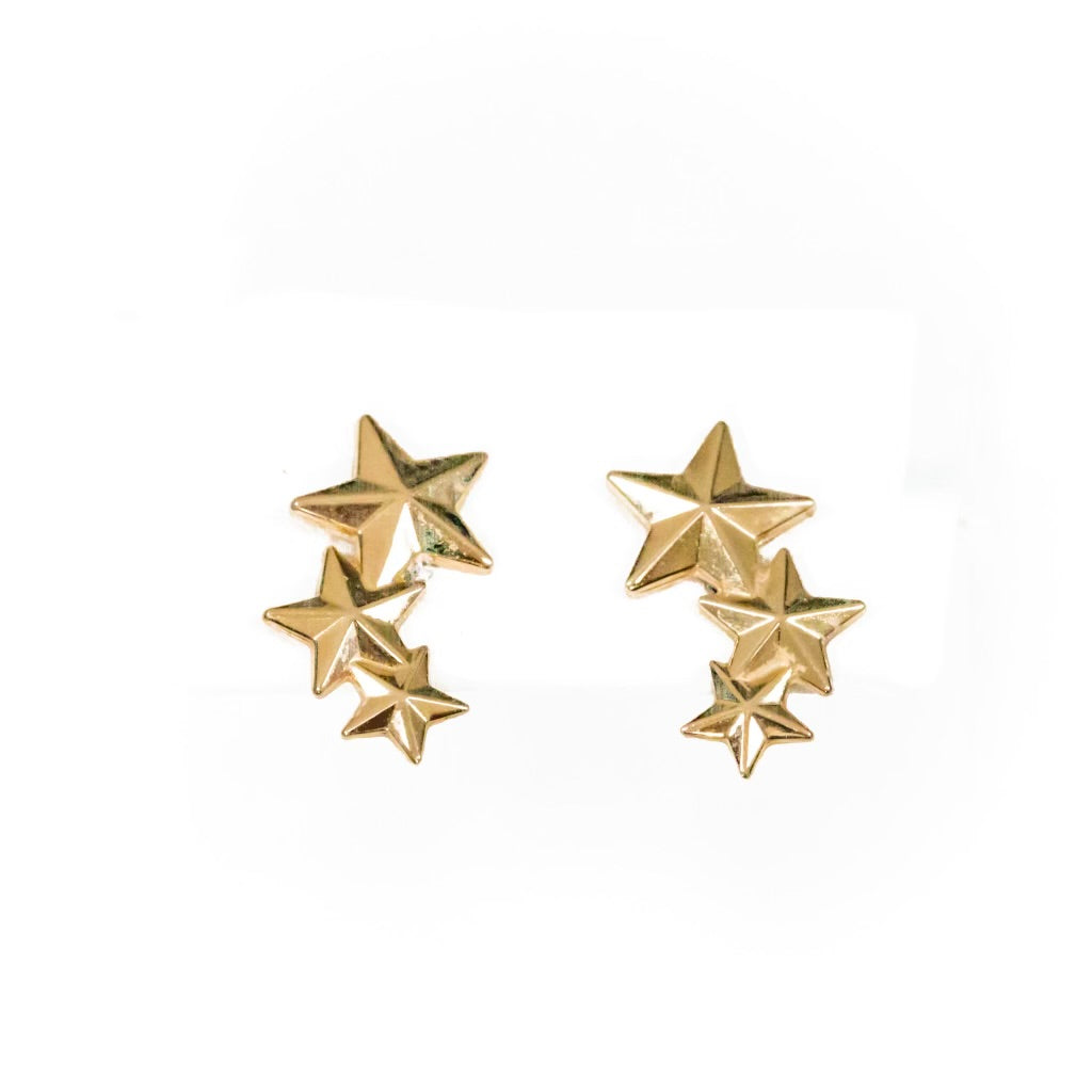 14k Yellow Gold 3-Star Climber Studs