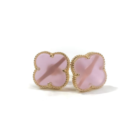 10k Yellow Gold Pink Clover Studs