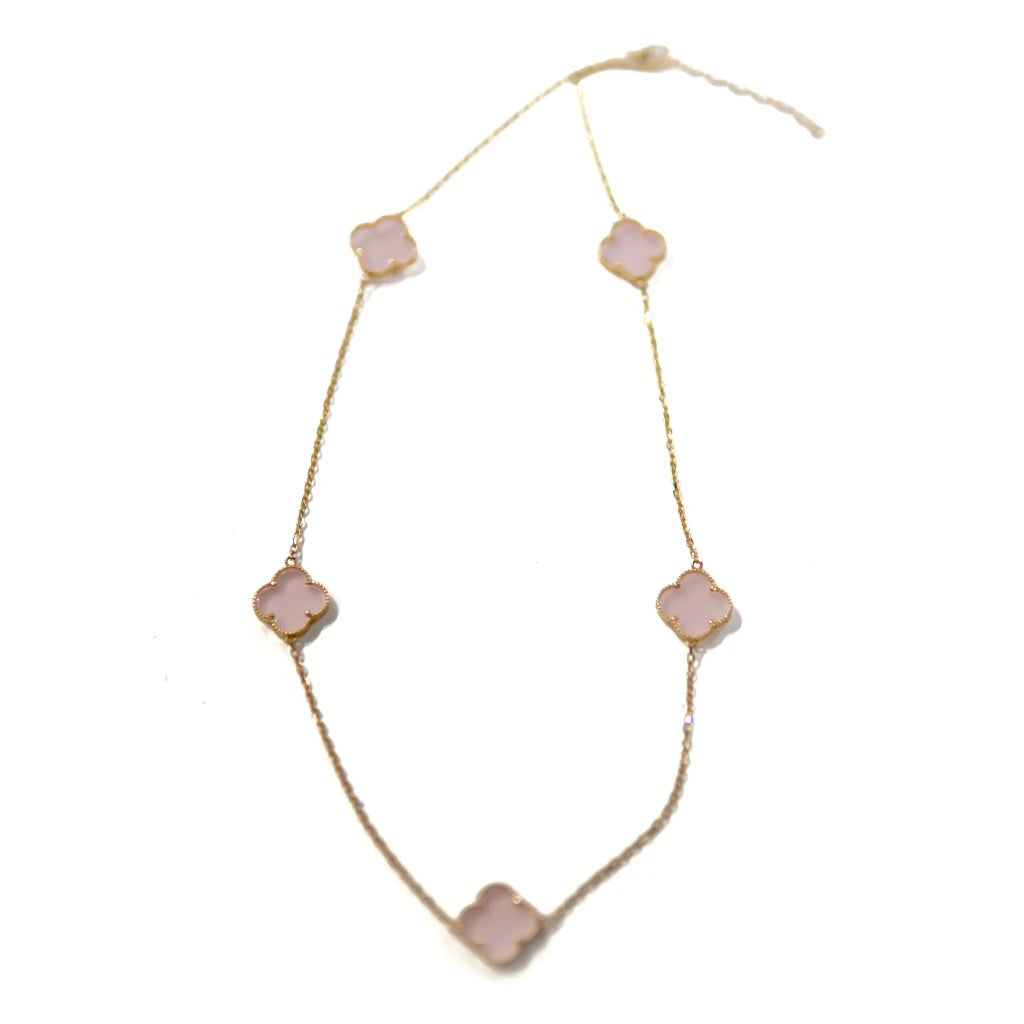 10k Yellow Gold Pink Clover Necklace 18"-20"