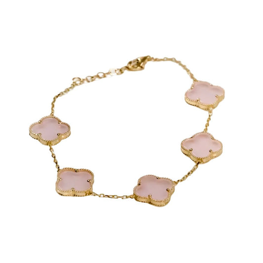 10k Yellow Gold Pink Clover Bracelet 7"-8"