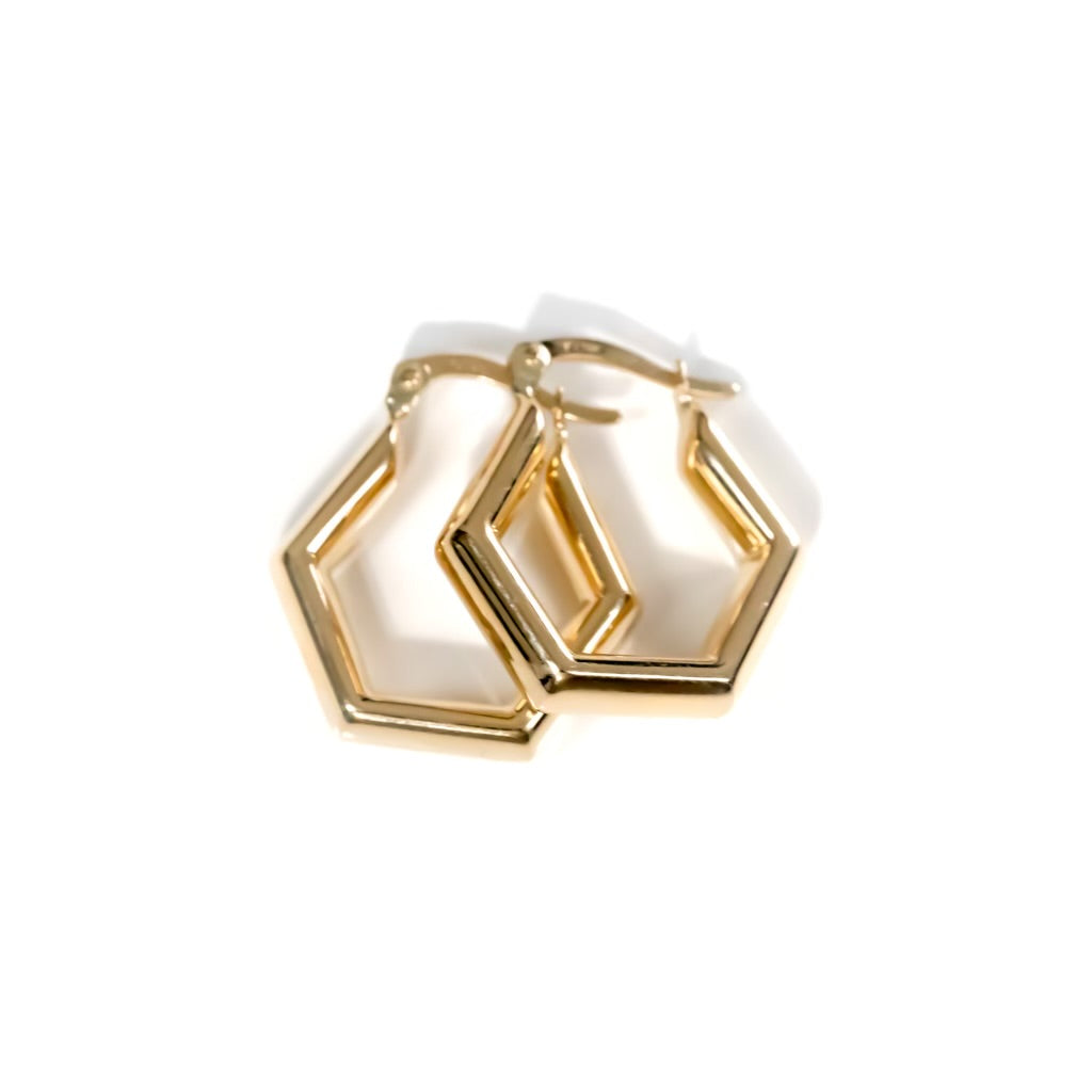 14k Yellow Gold Hexagon Hoops