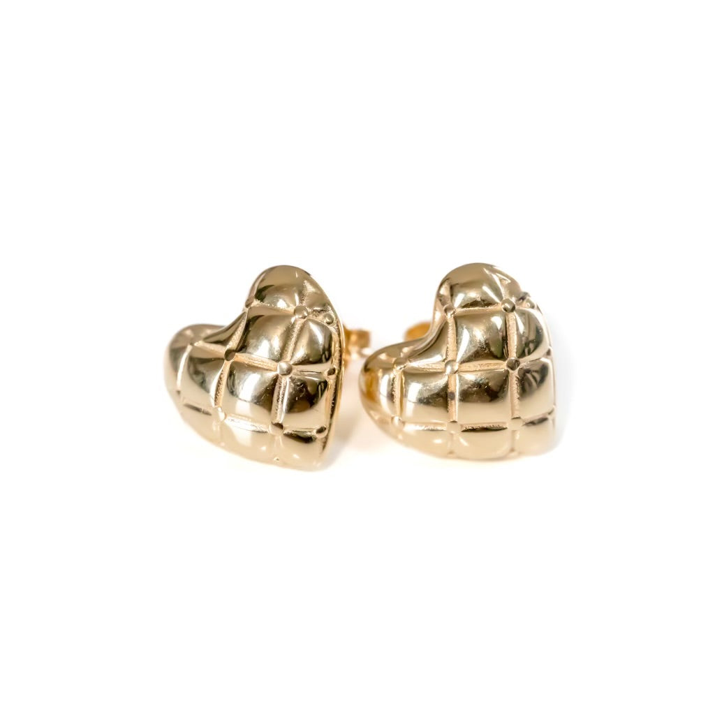 14k Yellow Gold Heart Studs