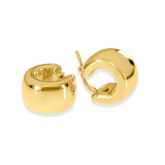 14k Yellow Gold Wide Huggie Hoops