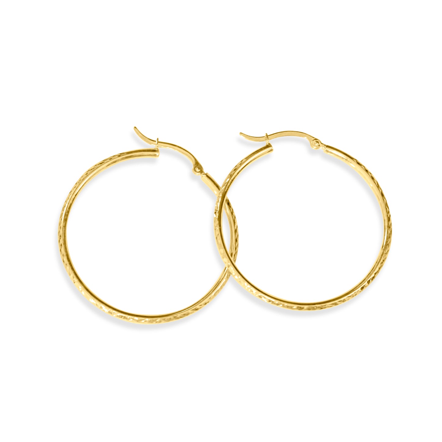 10k Yellow Gold 38mm Textured Hoops