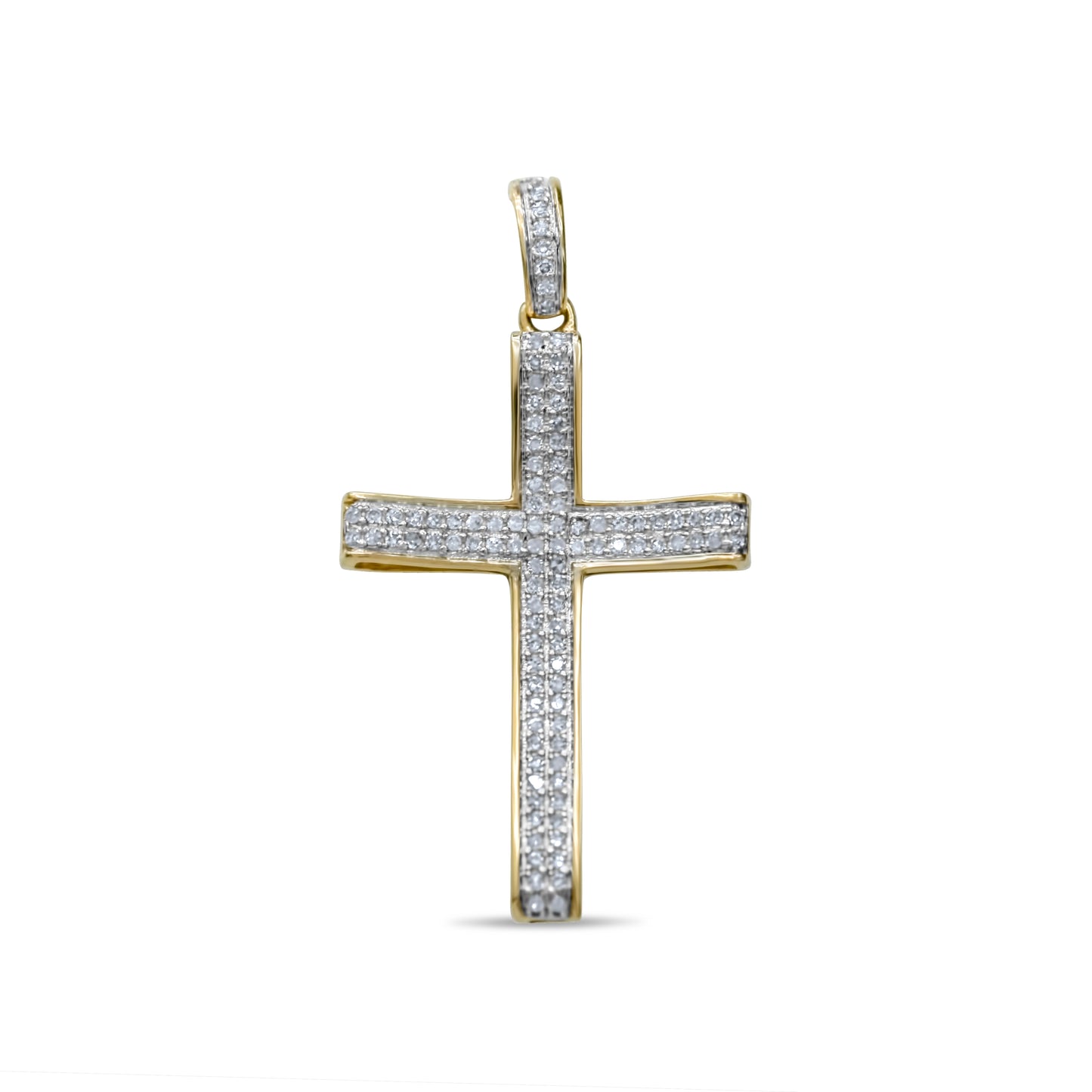 0.20 CTTW 10k Yellow Gold Diamond Concave Cross Pendant