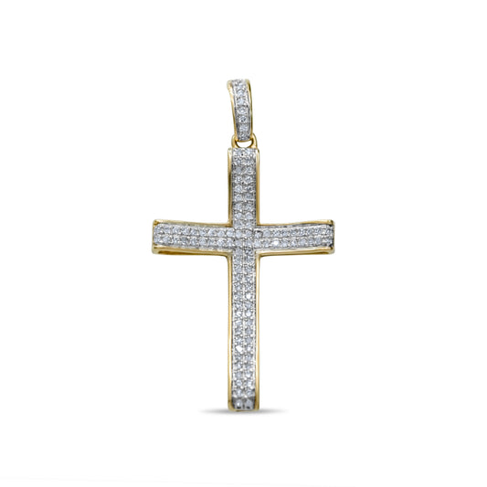 0.20 CTTW 10k Yellow Gold Diamond Concave Cross Pendant