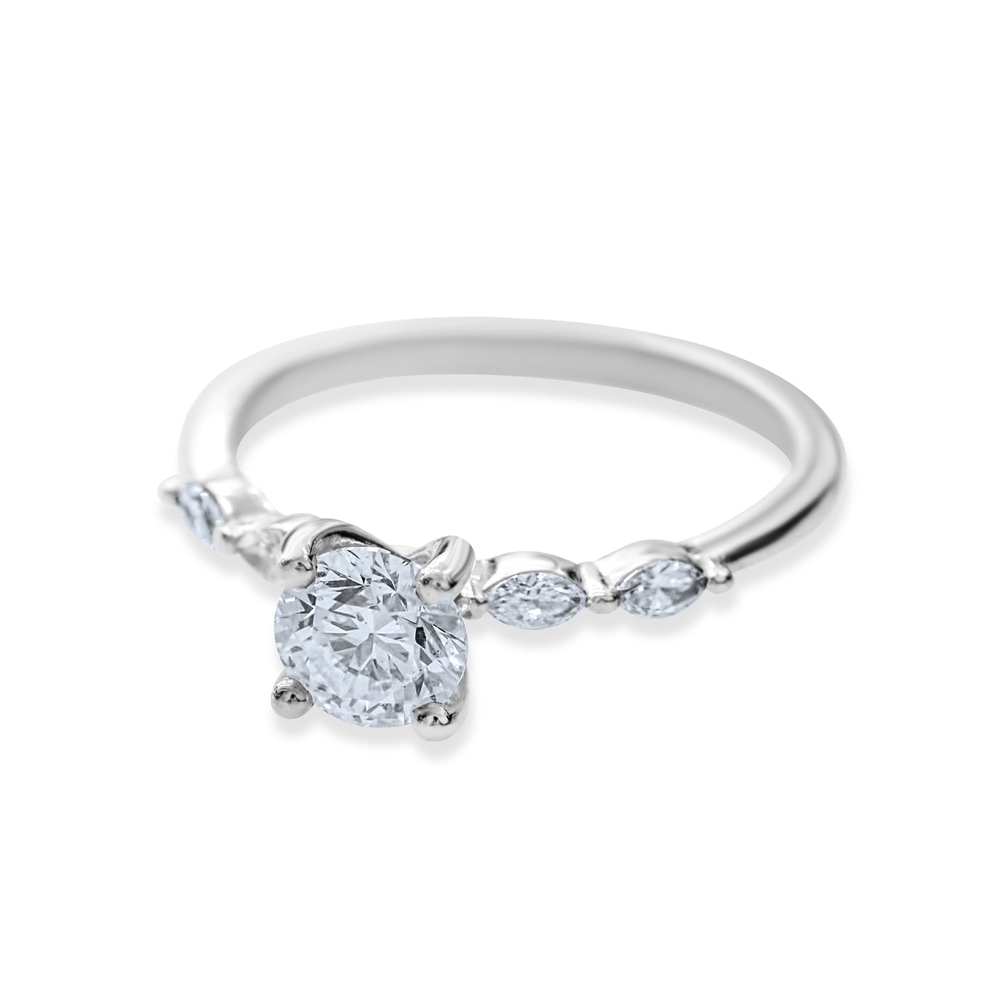 1.10 CTTW LG 14k White Gold Round Diamond Engagement Ring w/ Marquise Accents (Sz 8.5)