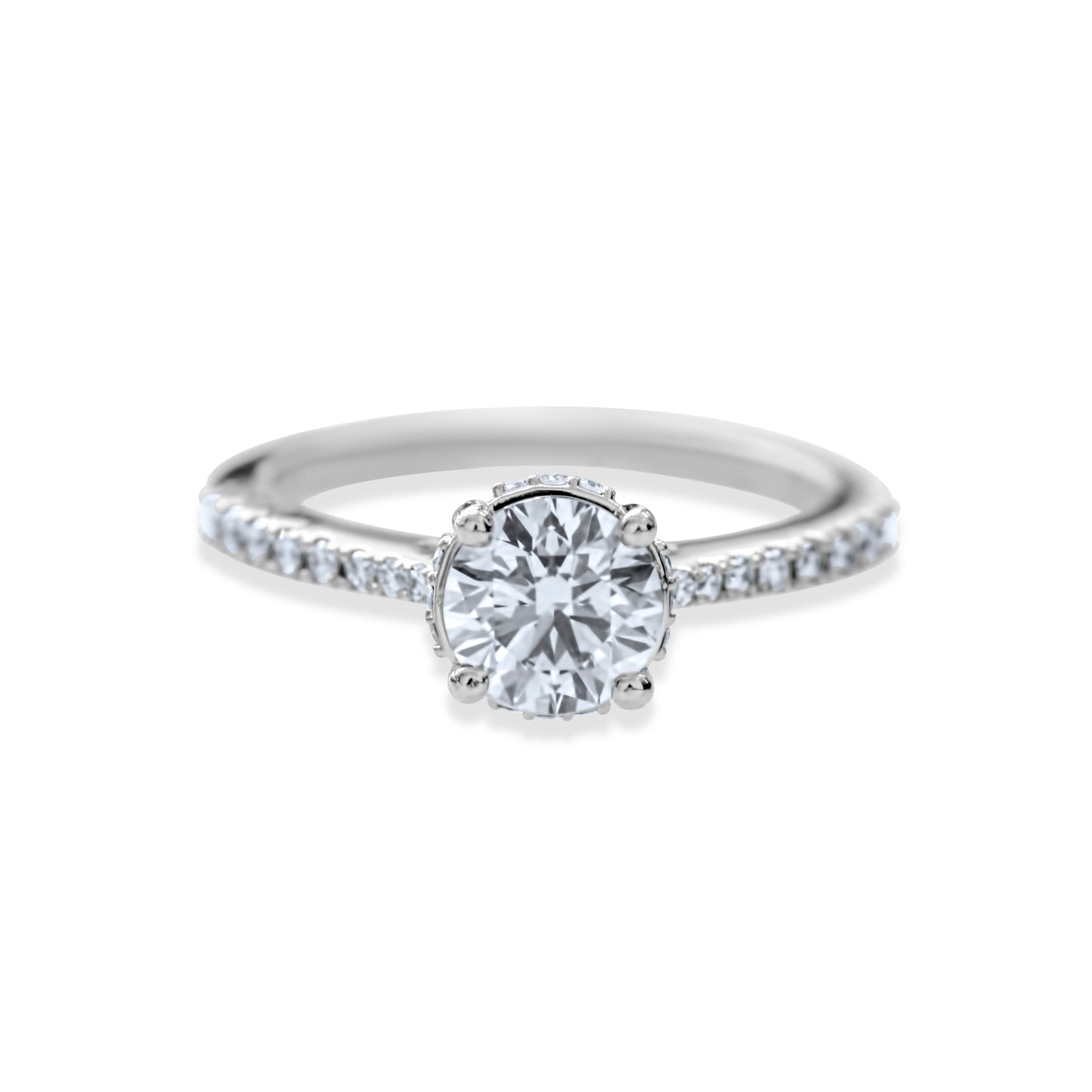 1.30 CTTW 14k White Gold Round Diamond Half-eternity Engagement Ring w/ Hidden Halo (sz 6.5)