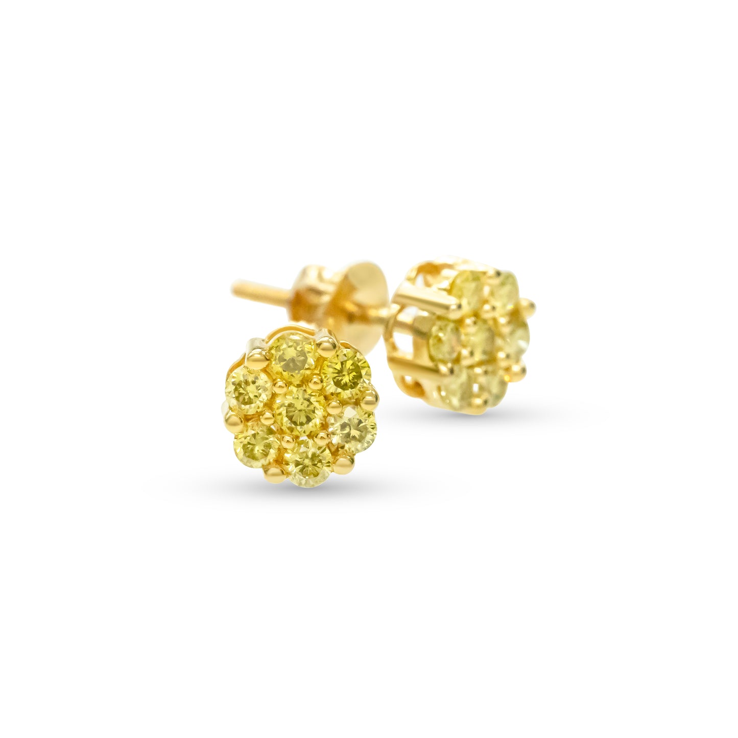 0.50 CTTW 14k Yellow Diamond Cluster Studs