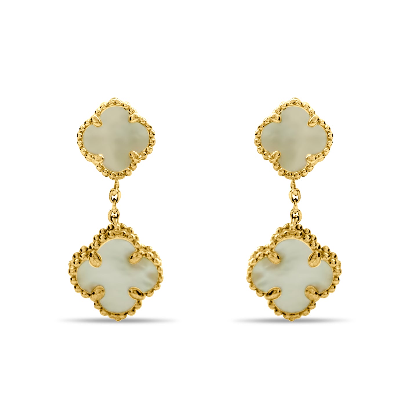 10k Yellow Gold White Clover Drop Earrings