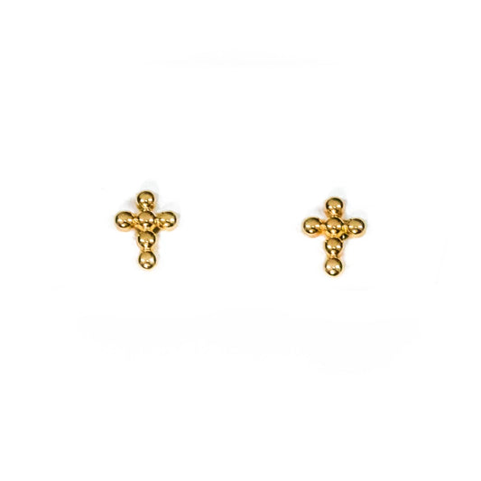 14k Yellow Gold Beaded Cross Studs