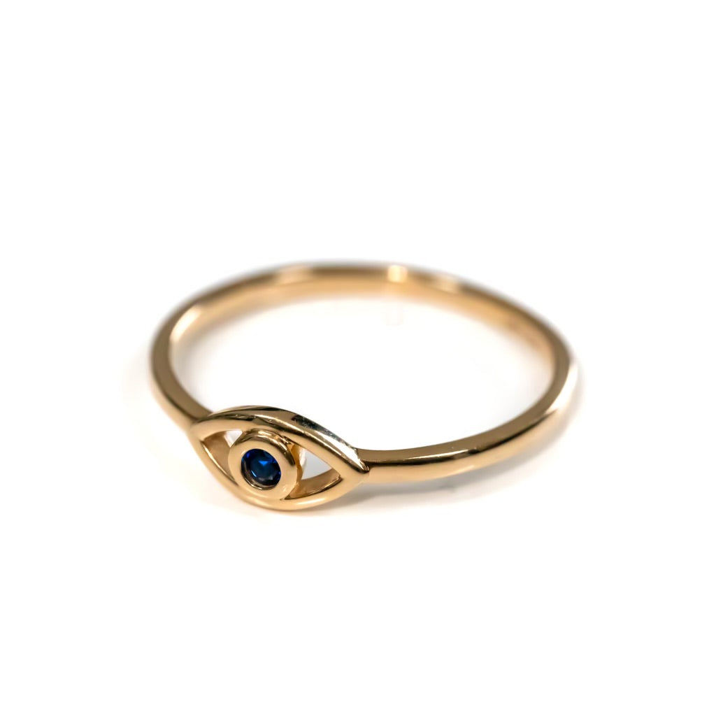 14k Yellow Gold Evil Eye Ring (Size 7)