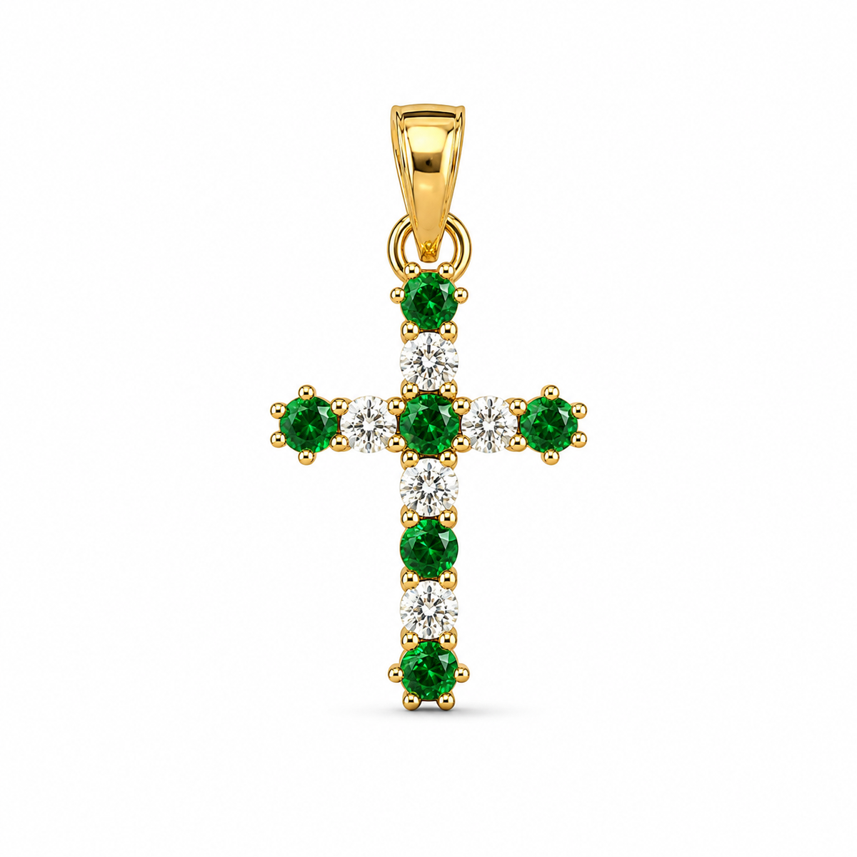 .15 CTTW 10k Green & White CZ Cross Pendant