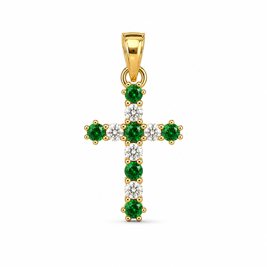 .15 CTTW 10k Green & White CZ Cross Pendant