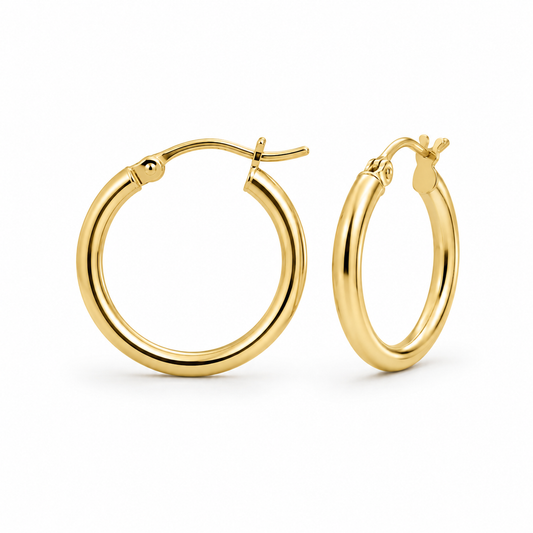 14k YG 2mm Hoop Earrings 15mm