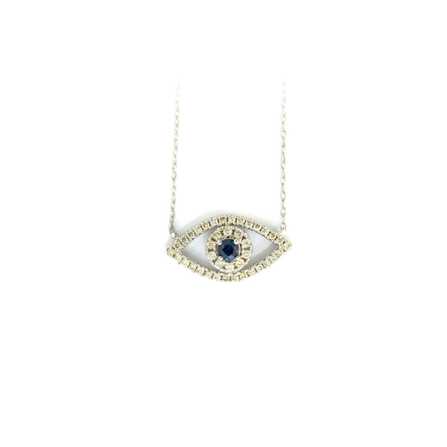 0.25 CTTW 14k White Gold Diamond Evil Eye Pendant w/ Sapphire