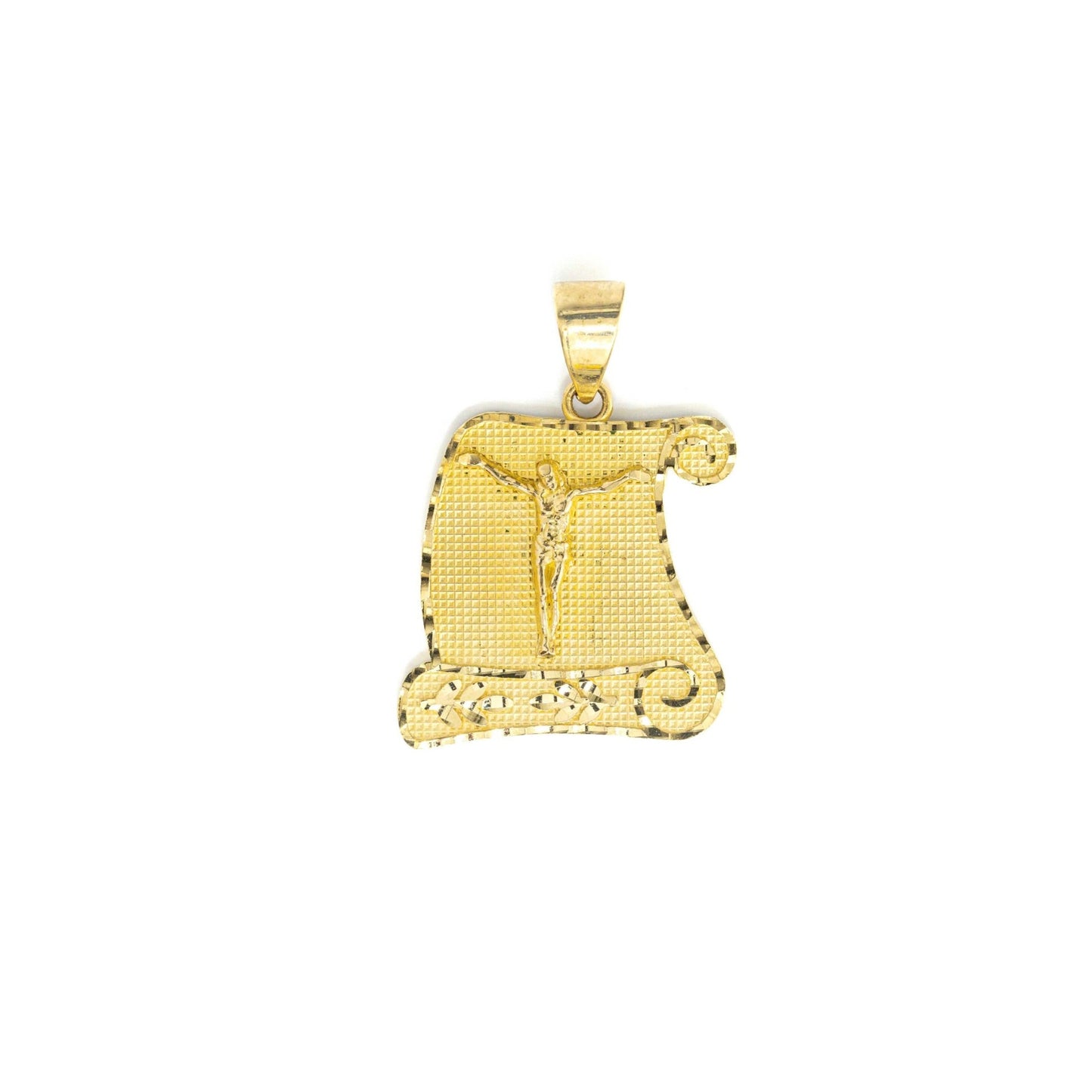 14k Yellow Gold Jesus & Scroll Pendant