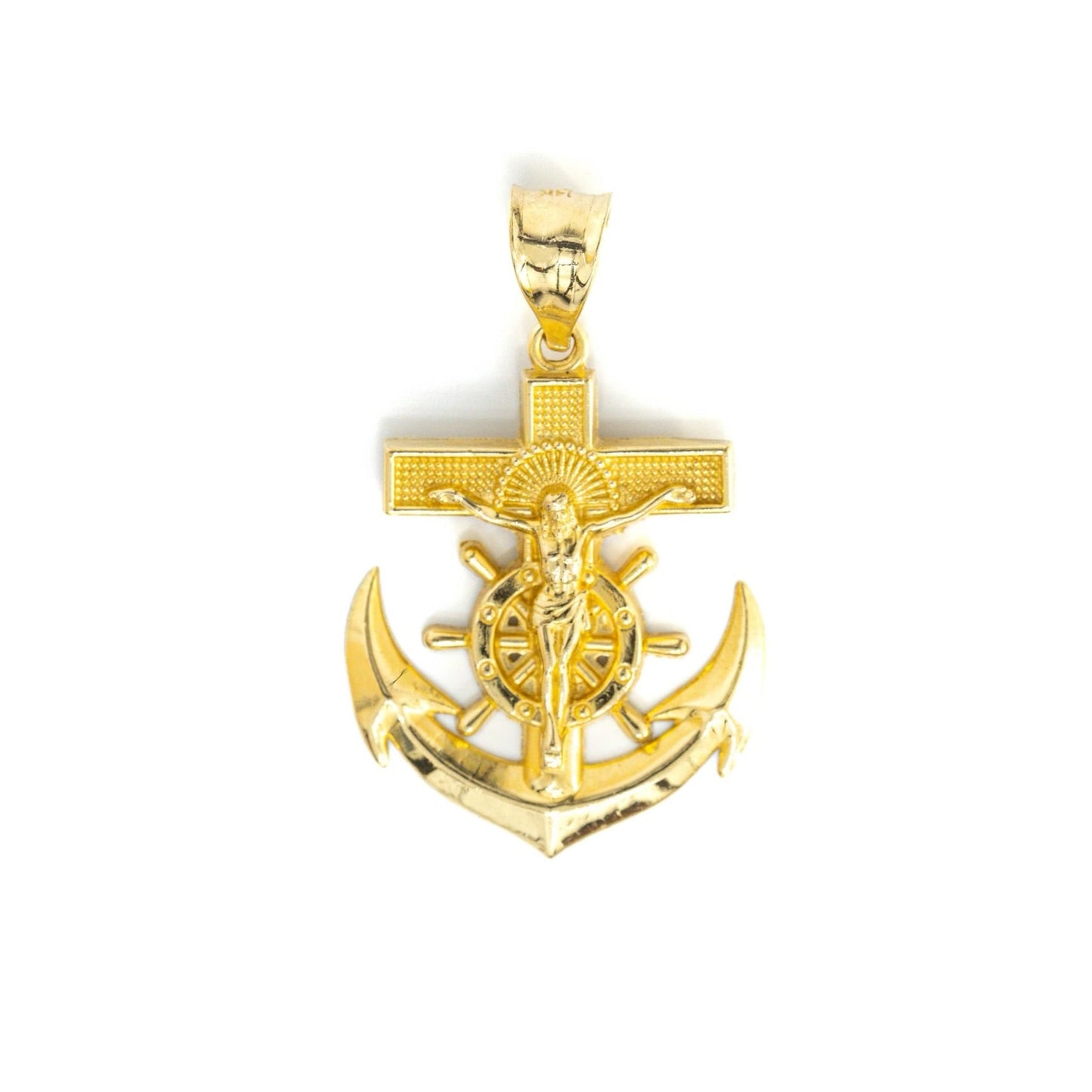 14k Yellow Gold Mariners Cross Pendant 1.3"