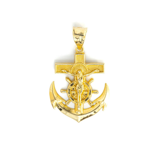 14k Yellow Gold Mariners Cross Pendant 1.3"