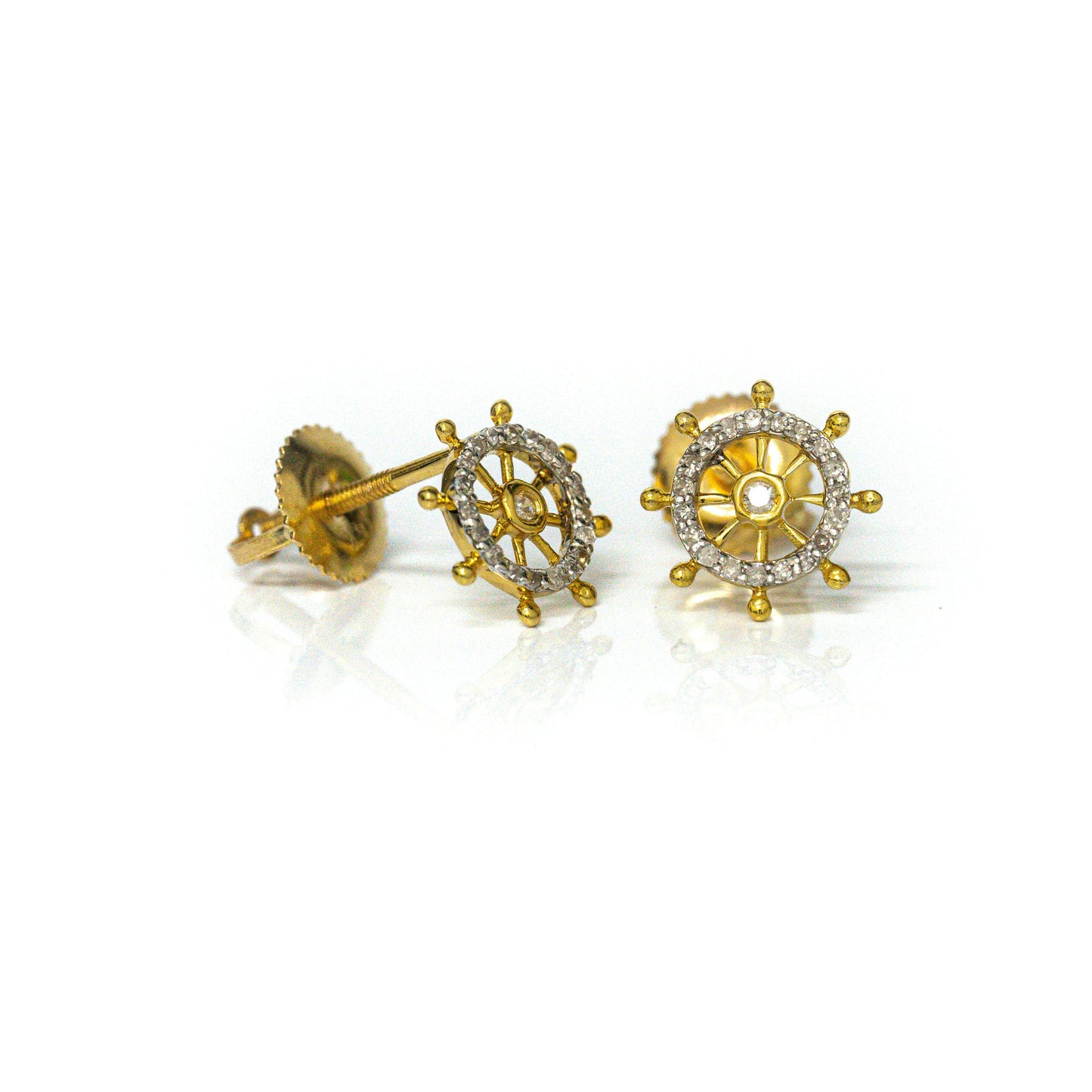 0.11 CTTW 14k Yellow Gold Diamond Ship Helm Studs