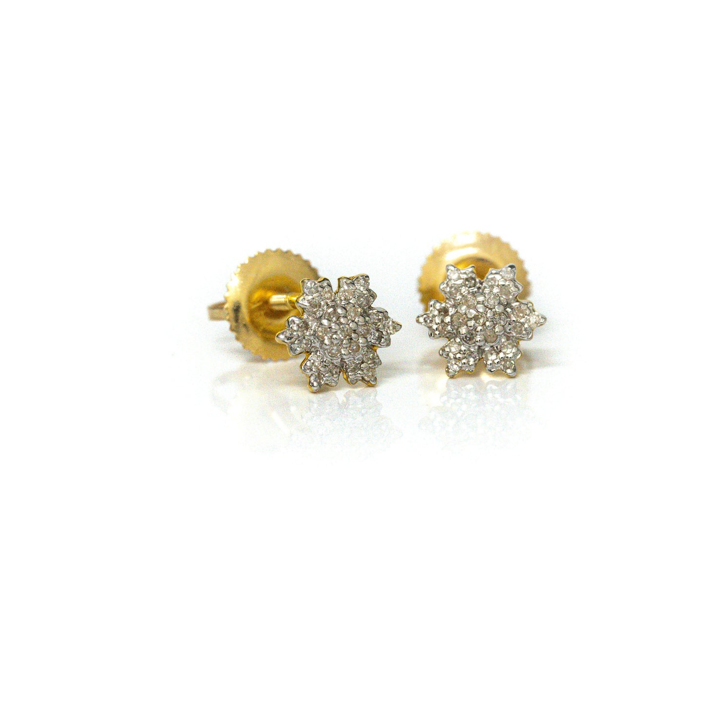 0.13 CTTW 14k Yellow Gold Snowflake Studs